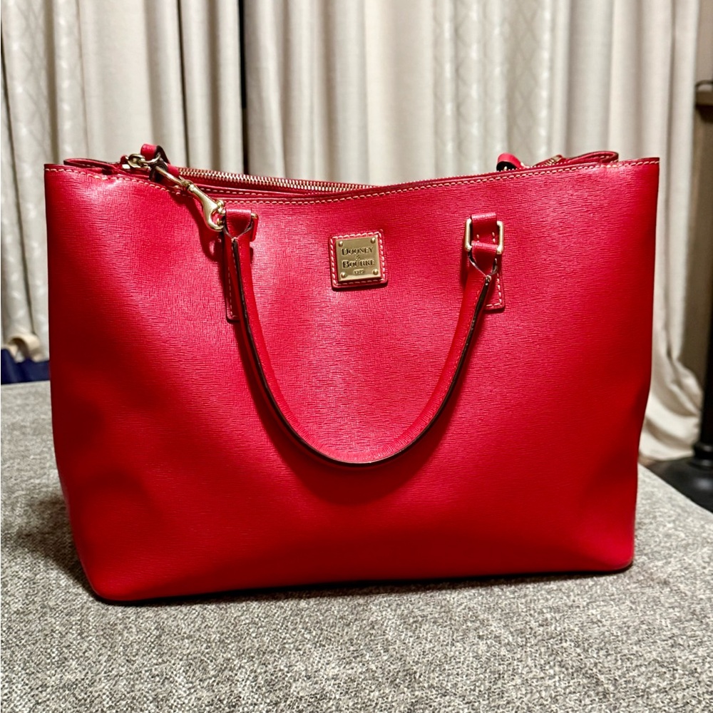 Dooney & Bourke Red Saffiano Tote with Gold Hardware